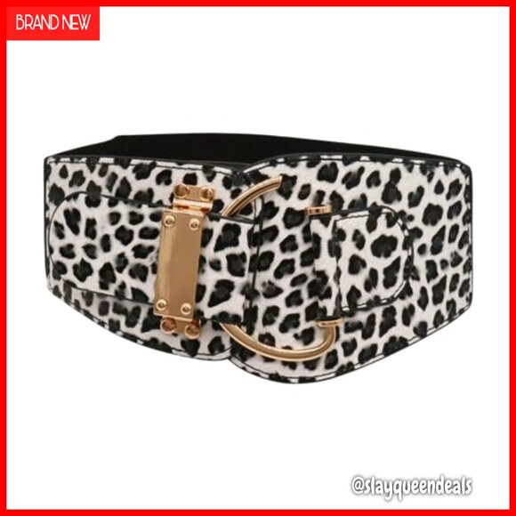 Wide Elastic Leopard Print Belt Gold Hook Buckle L XL Waist Cinching main image 7